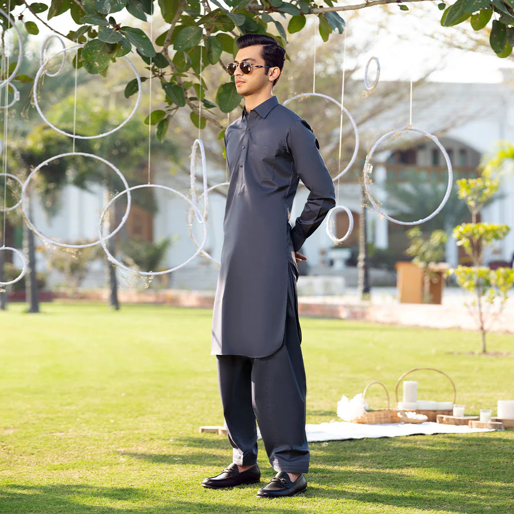Charcoal Grey Kameez Shalwar