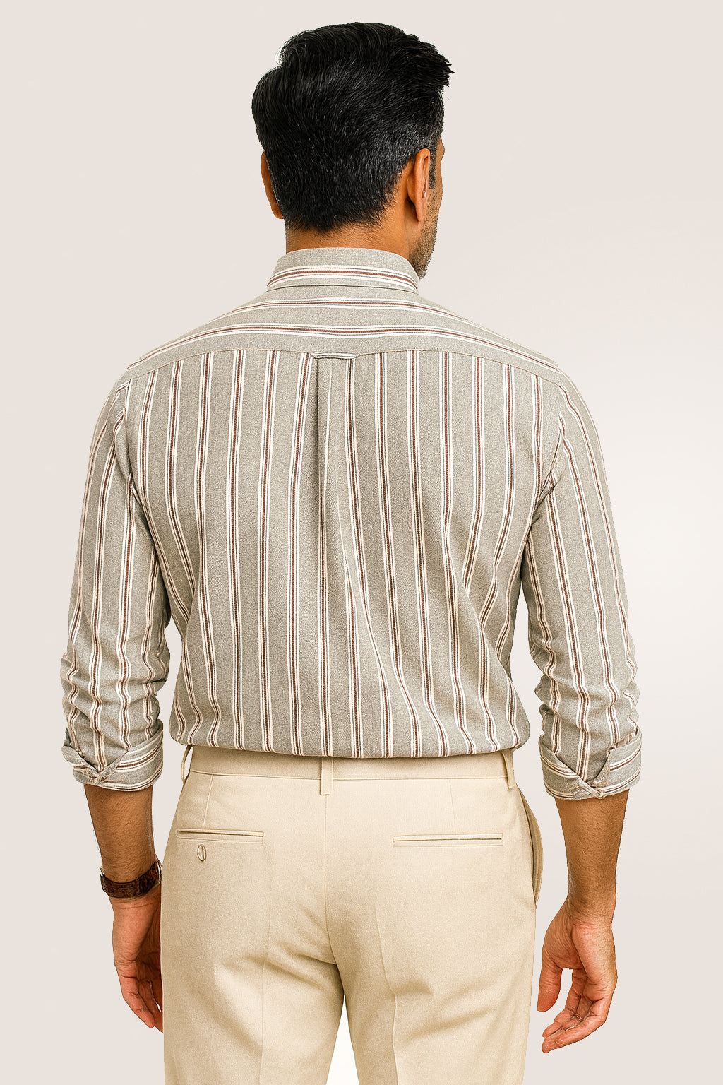 Grey With White and Red Strips Cotton Shirts