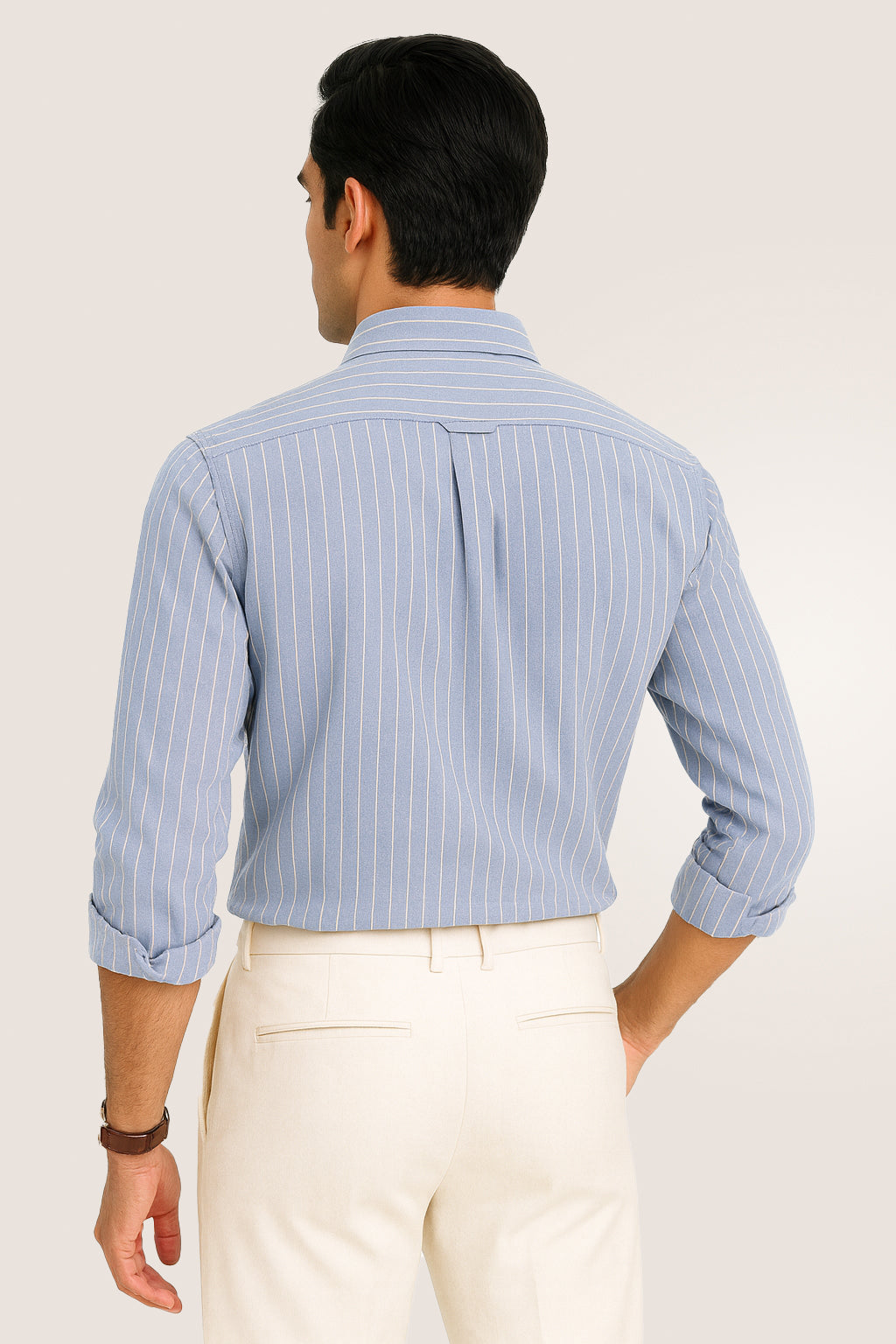 Light Blue With White Pinstrips Cotton Shirt