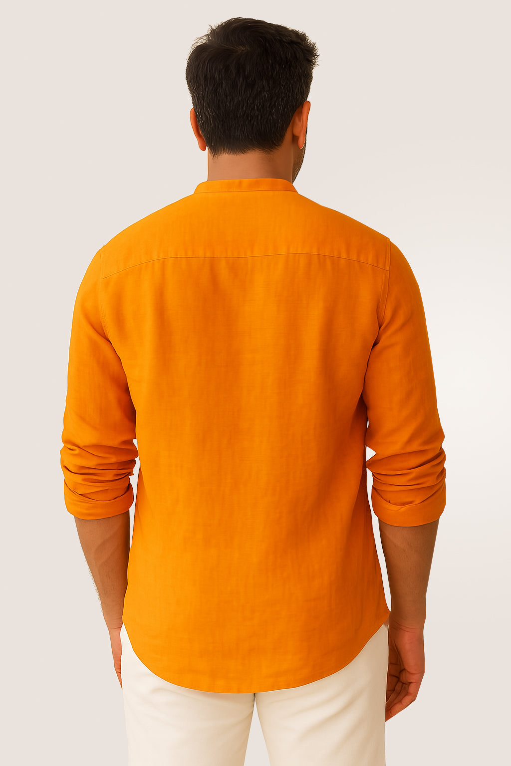Orange Ban Collar Linen Shirt