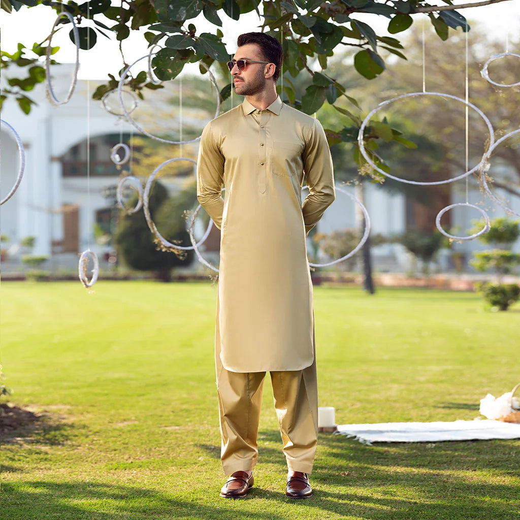 Nushki Gold Kameez Shalwar