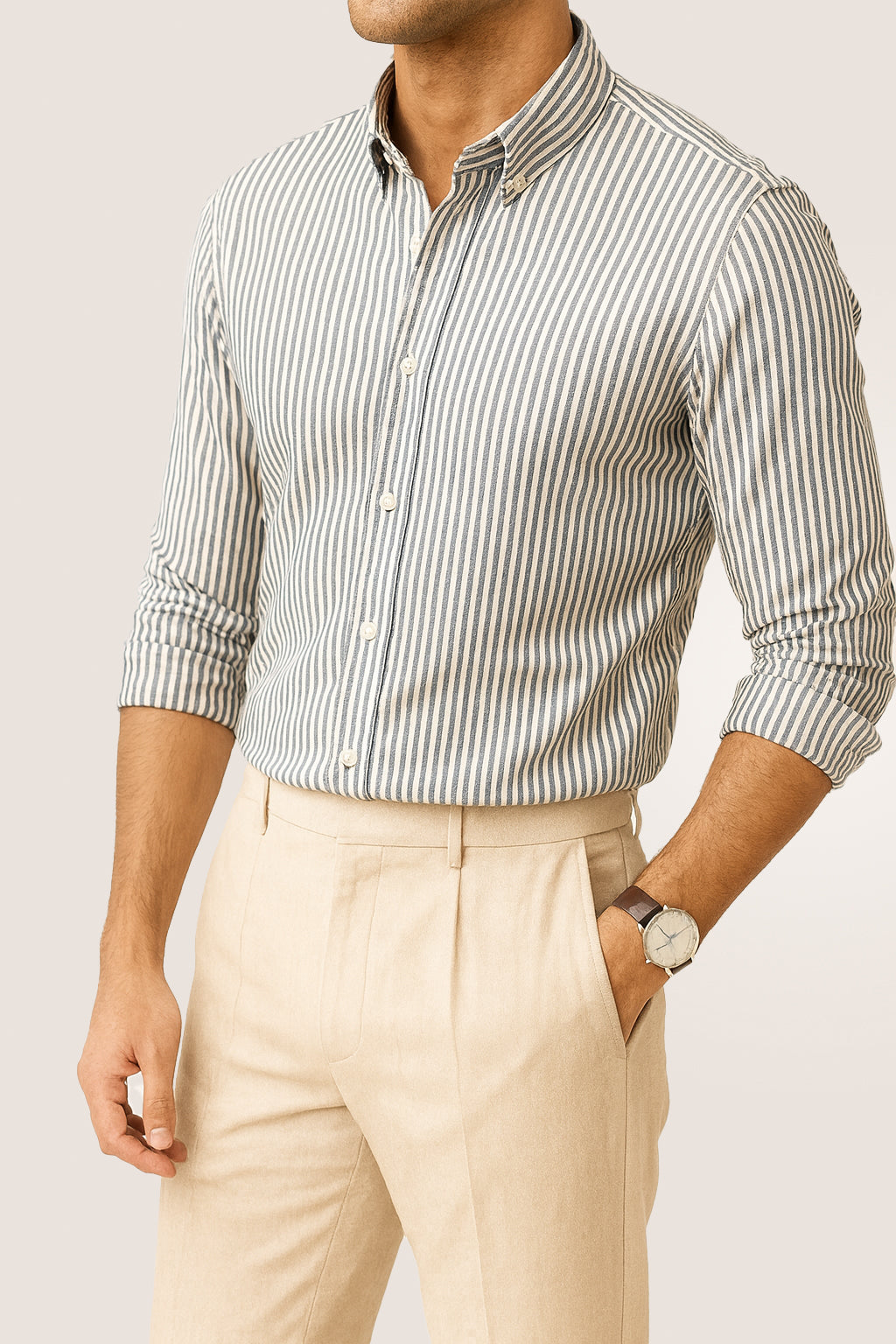 Fine Navy and Cream Micro-Strips Cotton Shirt