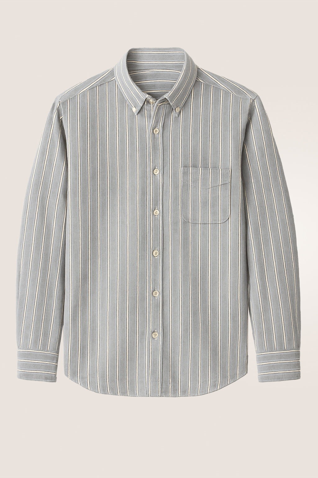 Light Grey With Cream and Navy Blue Strips Cotton Shirt