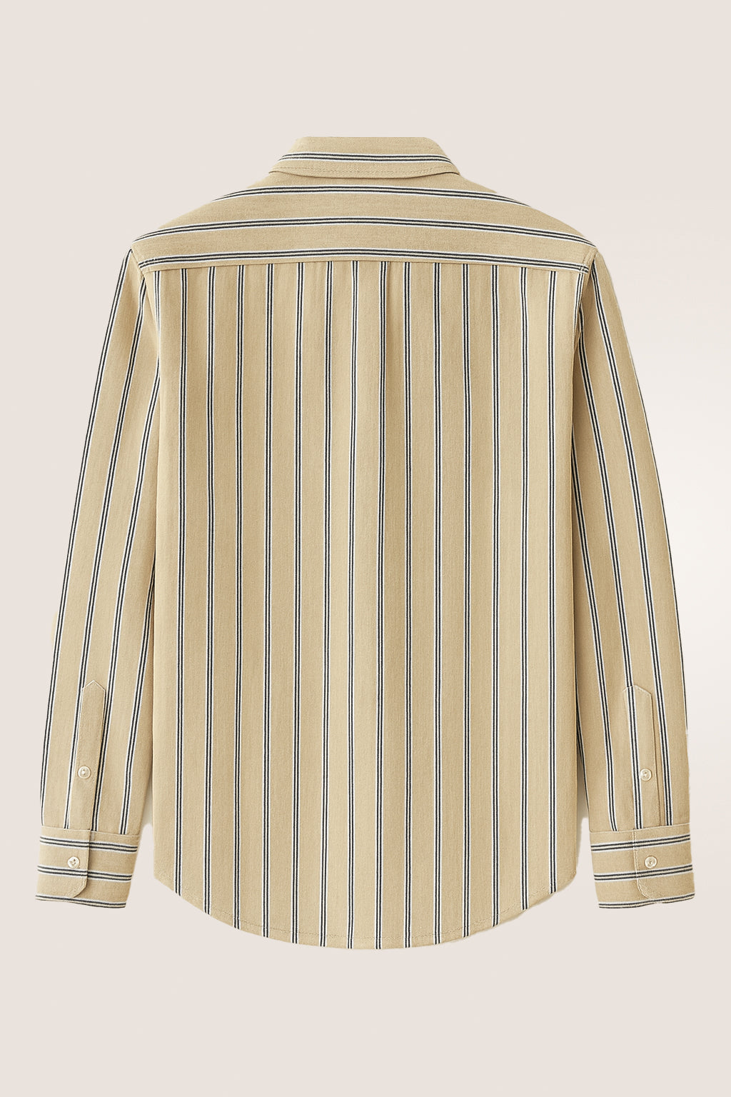 Warm Beige With Navy and White Strips Cotton Shirt