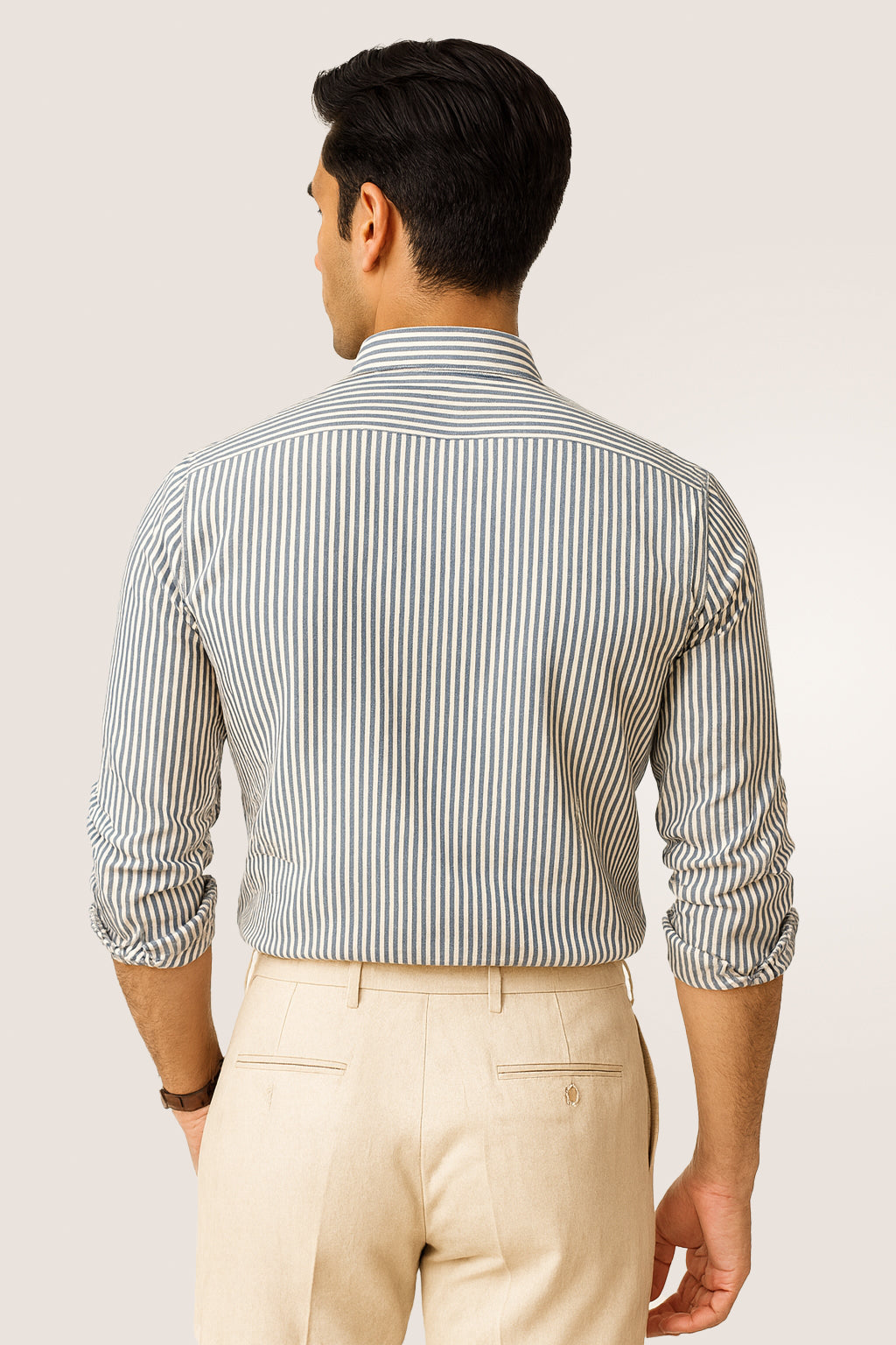 Fine Navy and Cream Micro-Strips Cotton Shirt