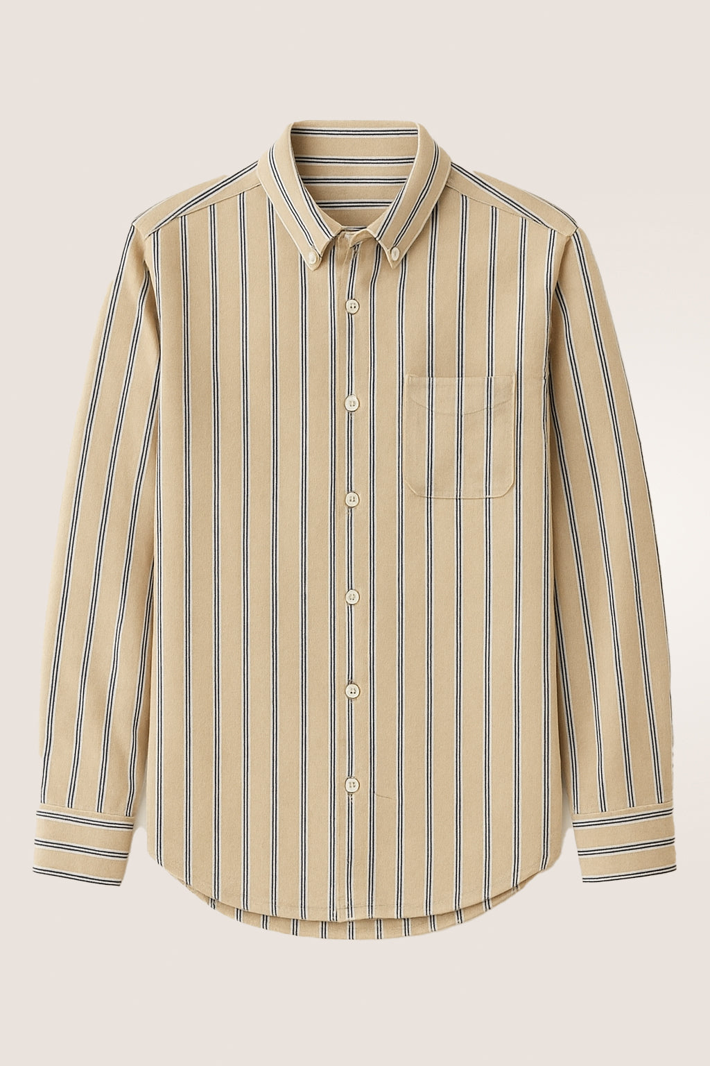 Warm Beige With Navy and White Strips Cotton Shirt