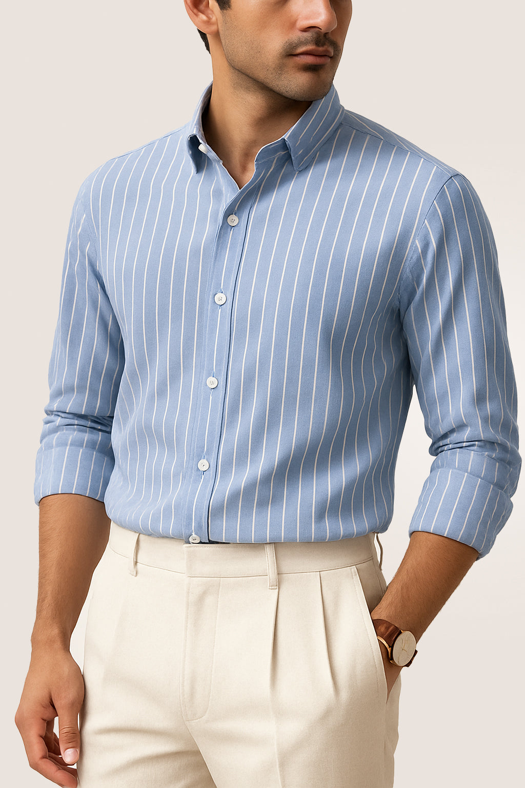 Light Blue With White Pinstrips Cotton Shirt
