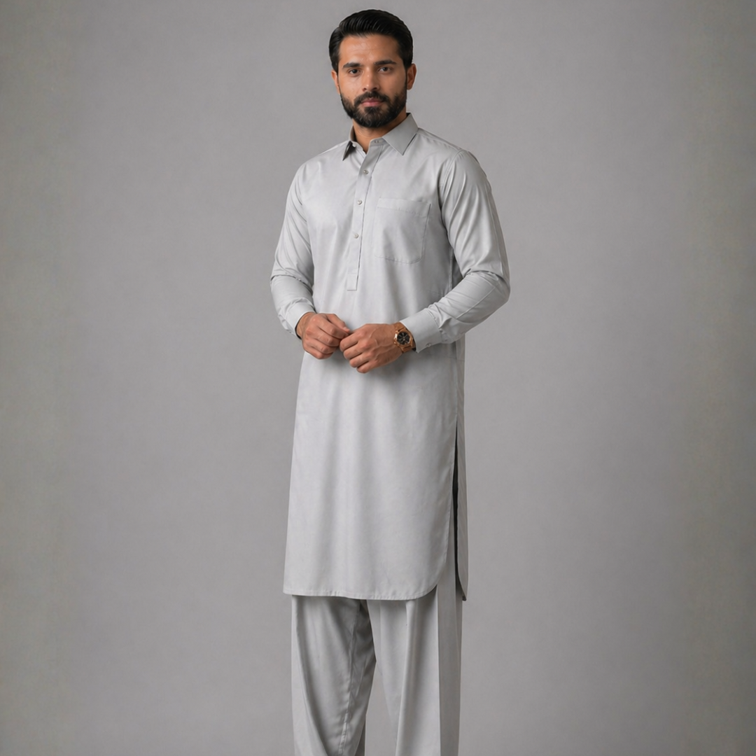 Grey Classic Collar Kameez Shalwar