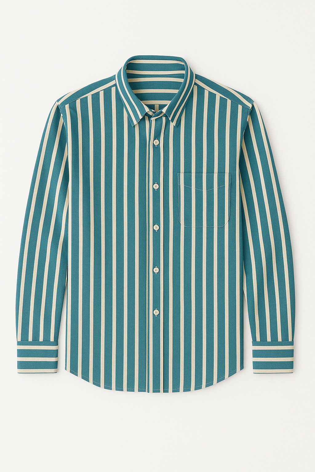 Teal Blue With Cream Strips Cotton Shirt