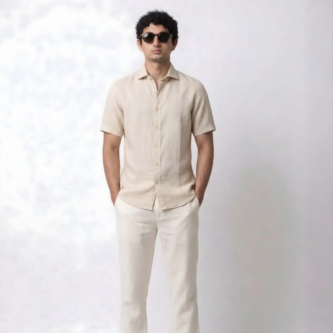 Cream Camp Collar Short Sleeve Shirt