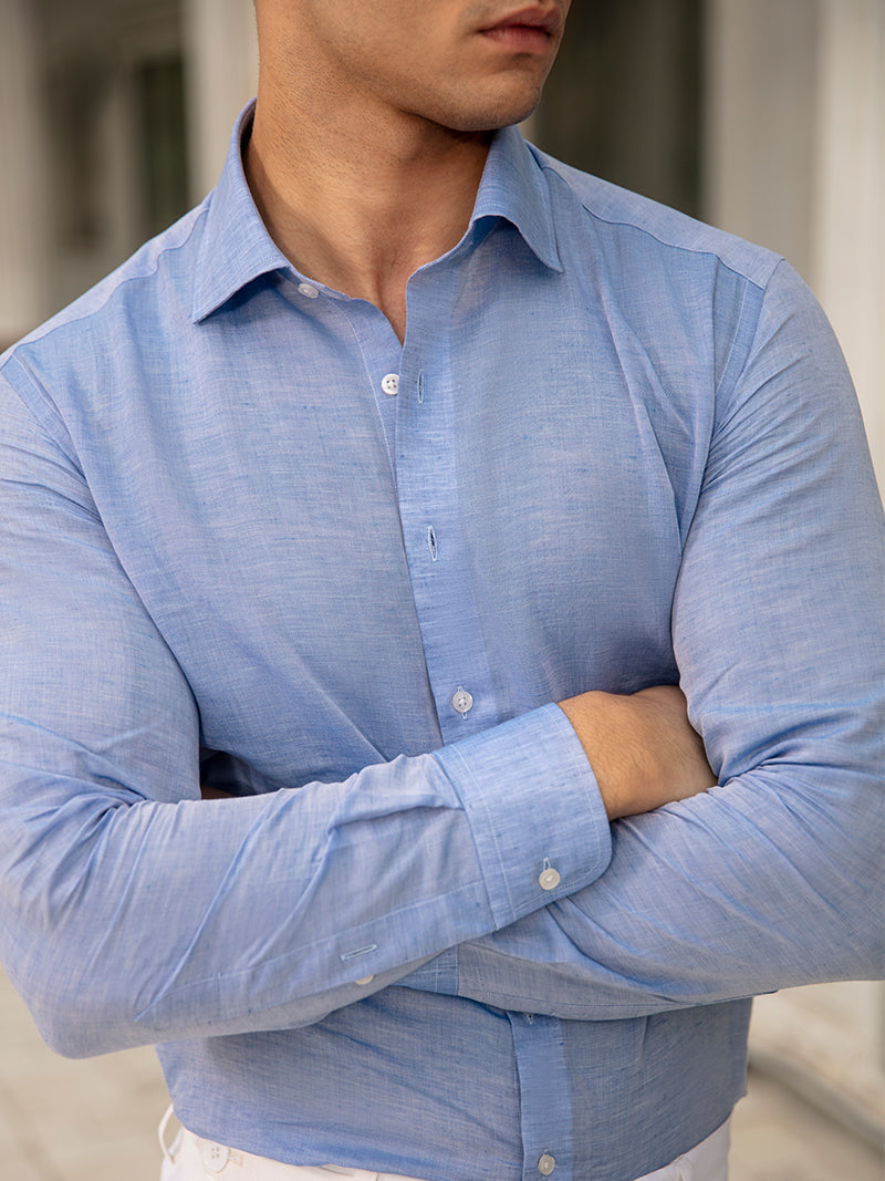 Azure Breeze light blue linen shirt