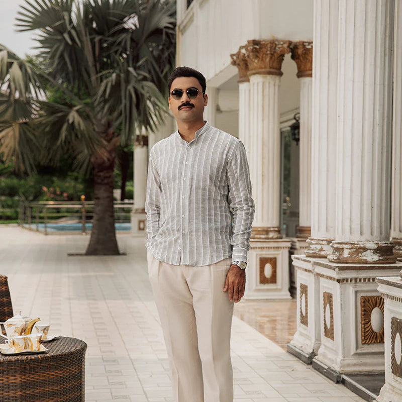 Light Green Horizon Lining Linen Shirt