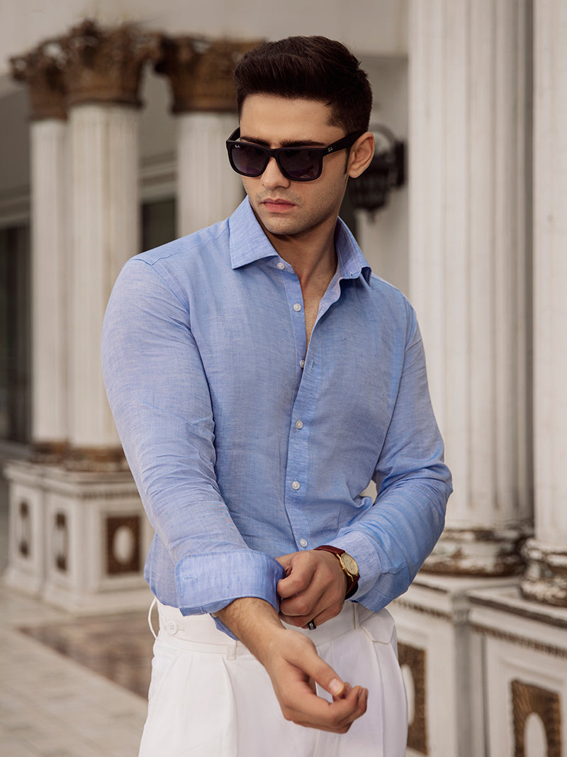 Azure Breeze light blue linen shirt