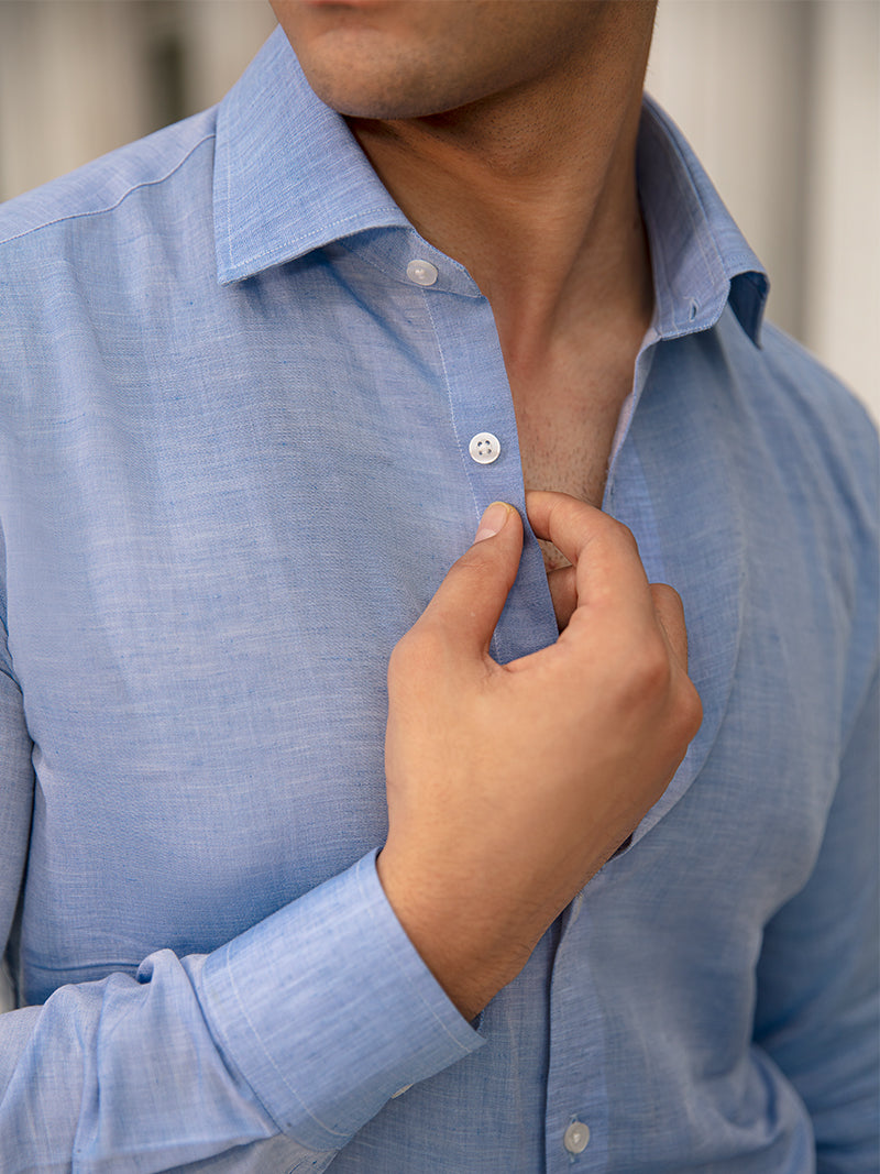 Azure Breeze light blue linen shirt