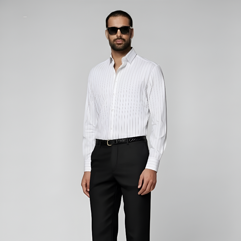 White Striped Point Collar Shirt