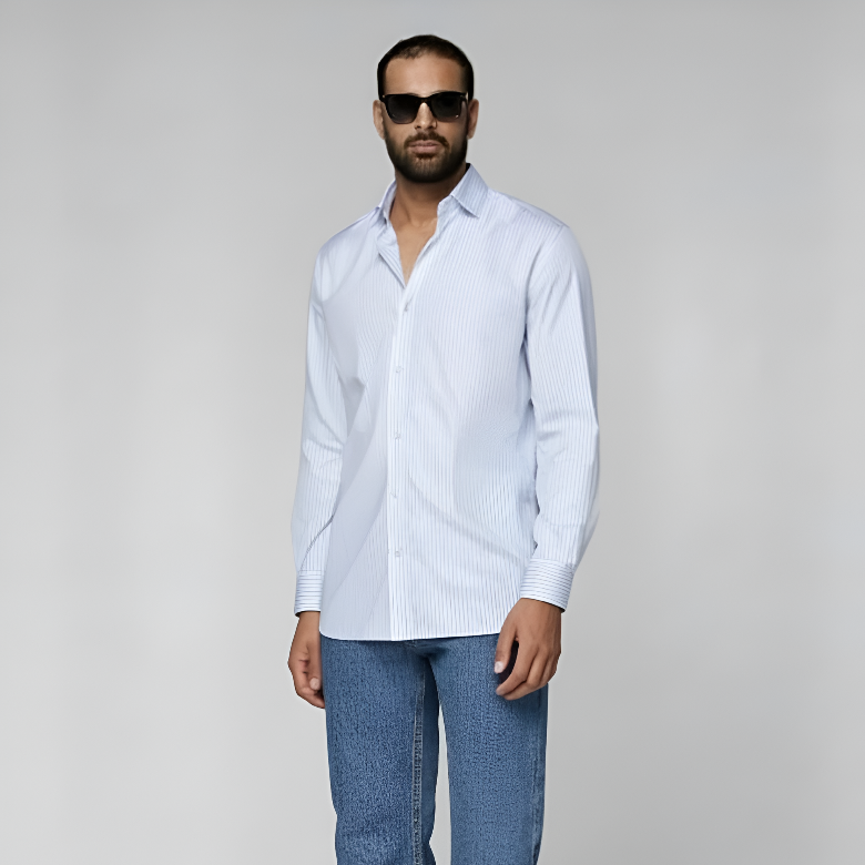 Light Blue Striped Widespread Collar