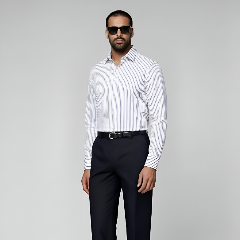 Navy Striped Widespread Collar