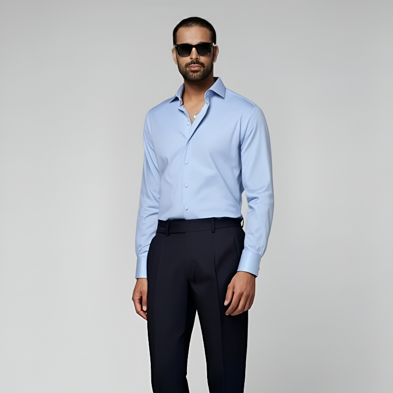 Mid Blue Striped Cutaway Collar