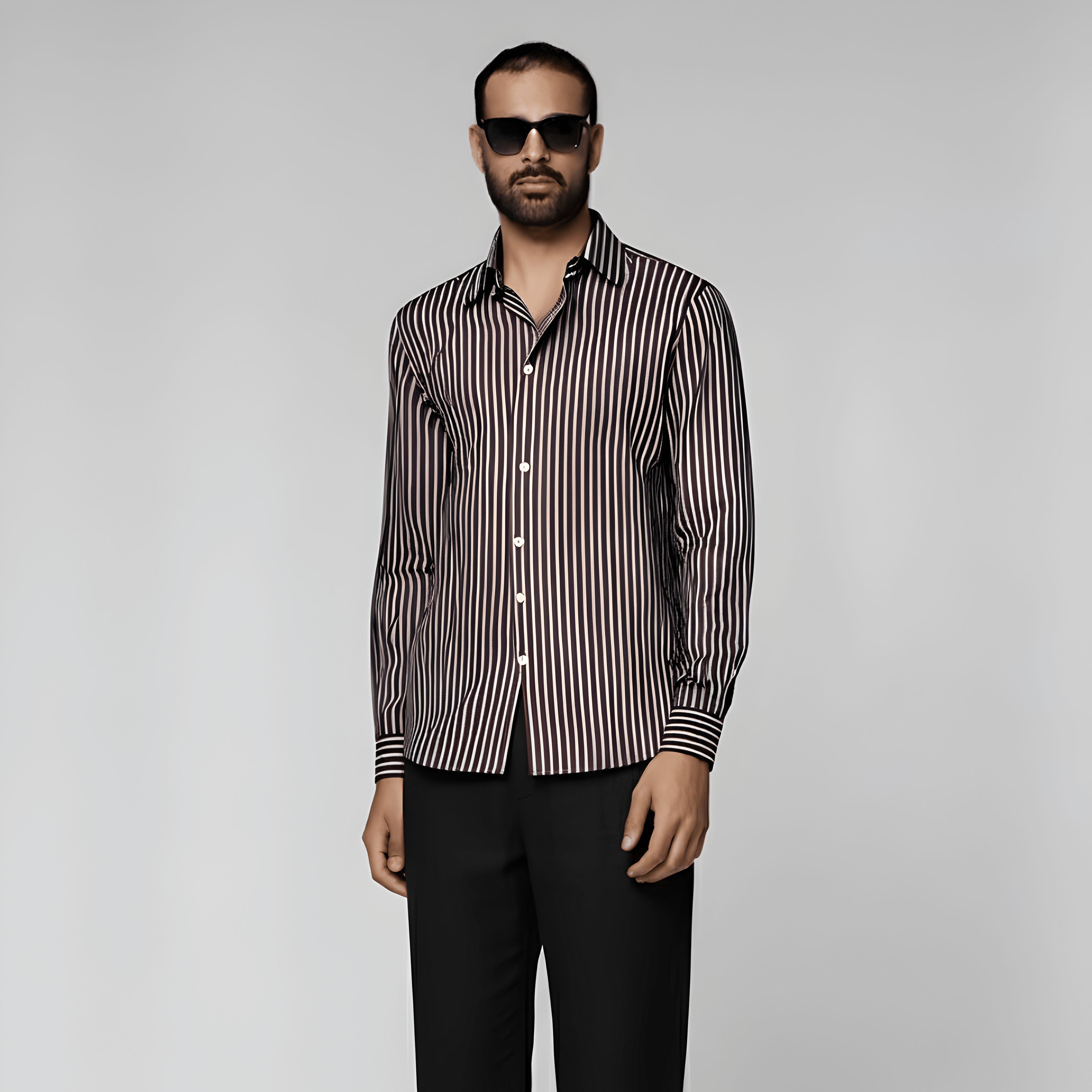 Brown Striped Point Collar Shirt