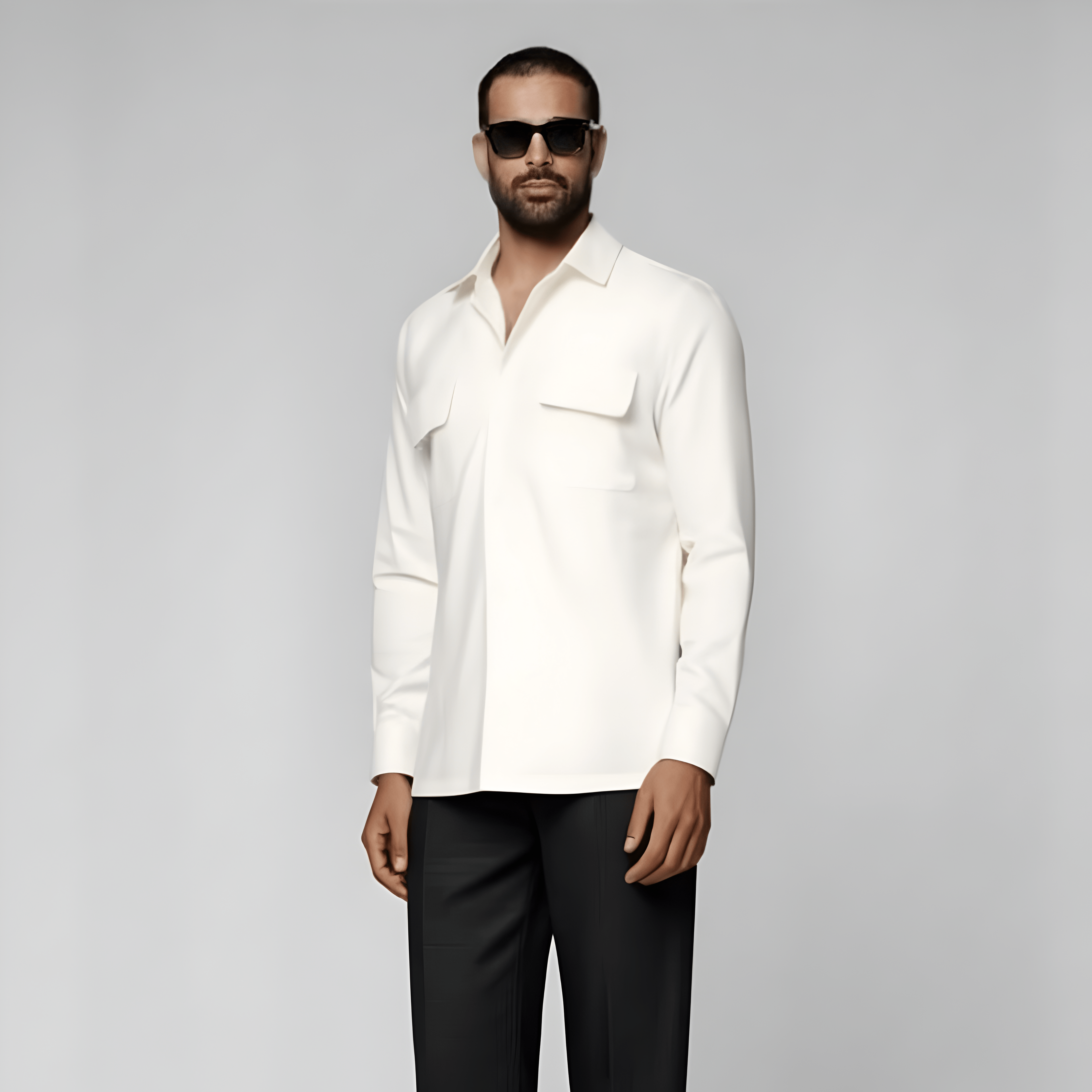 Off White Cotton Flannel Shirt