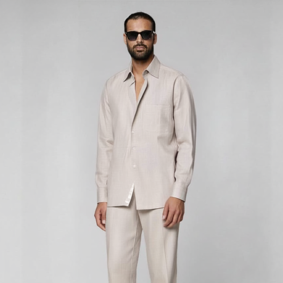 Light Taupe Silk Linen Wool Overshirt