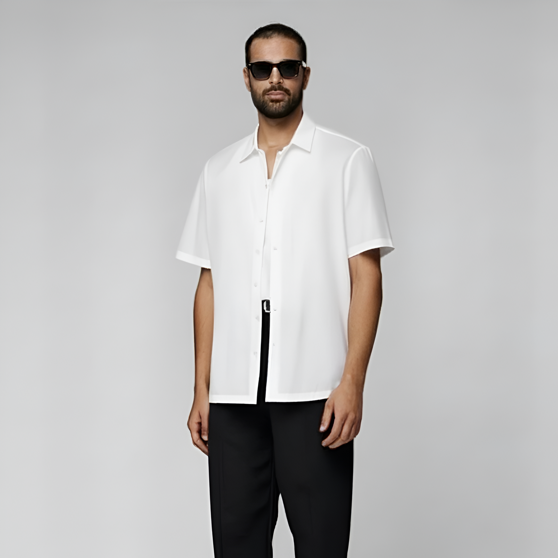 White Cotton Short Sleeve Shirt