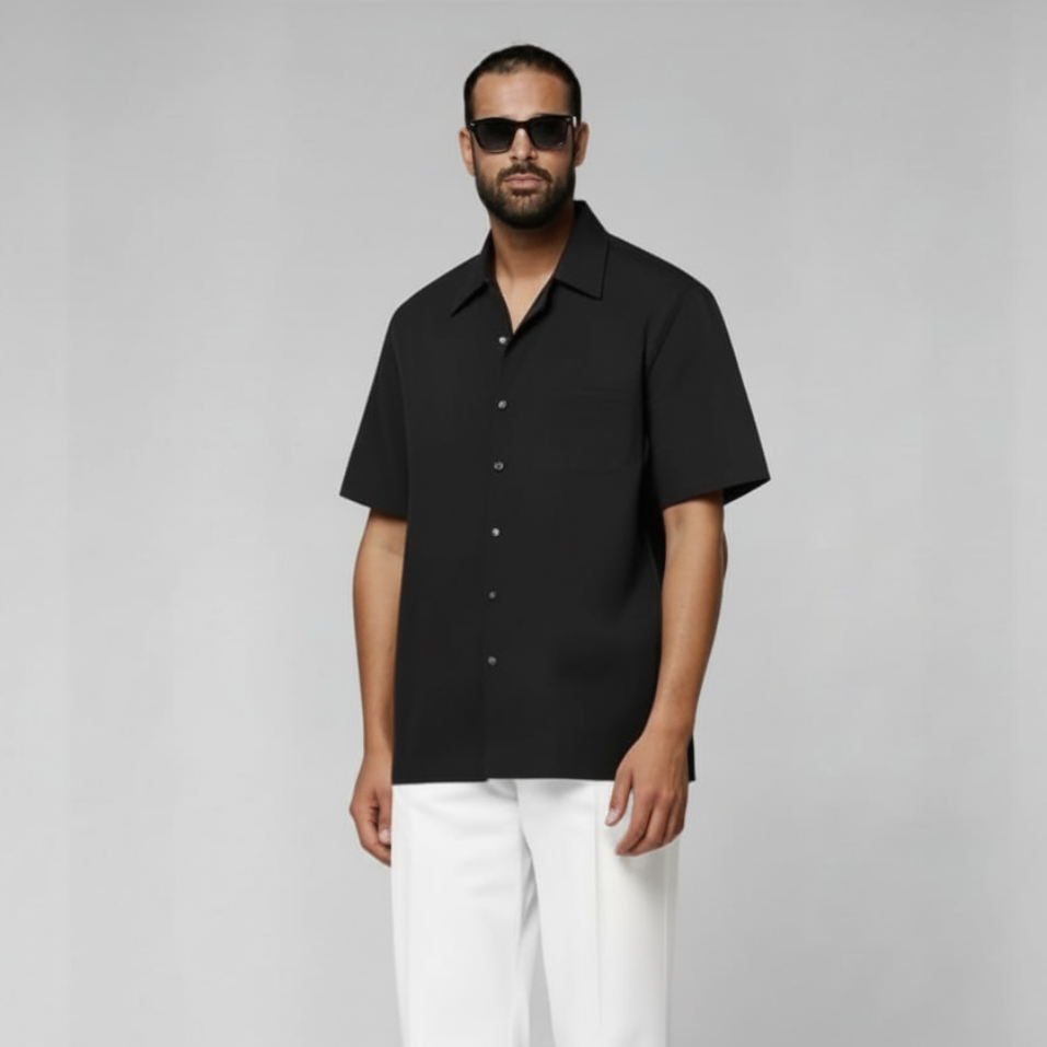 Black Cotton Short Sleeve