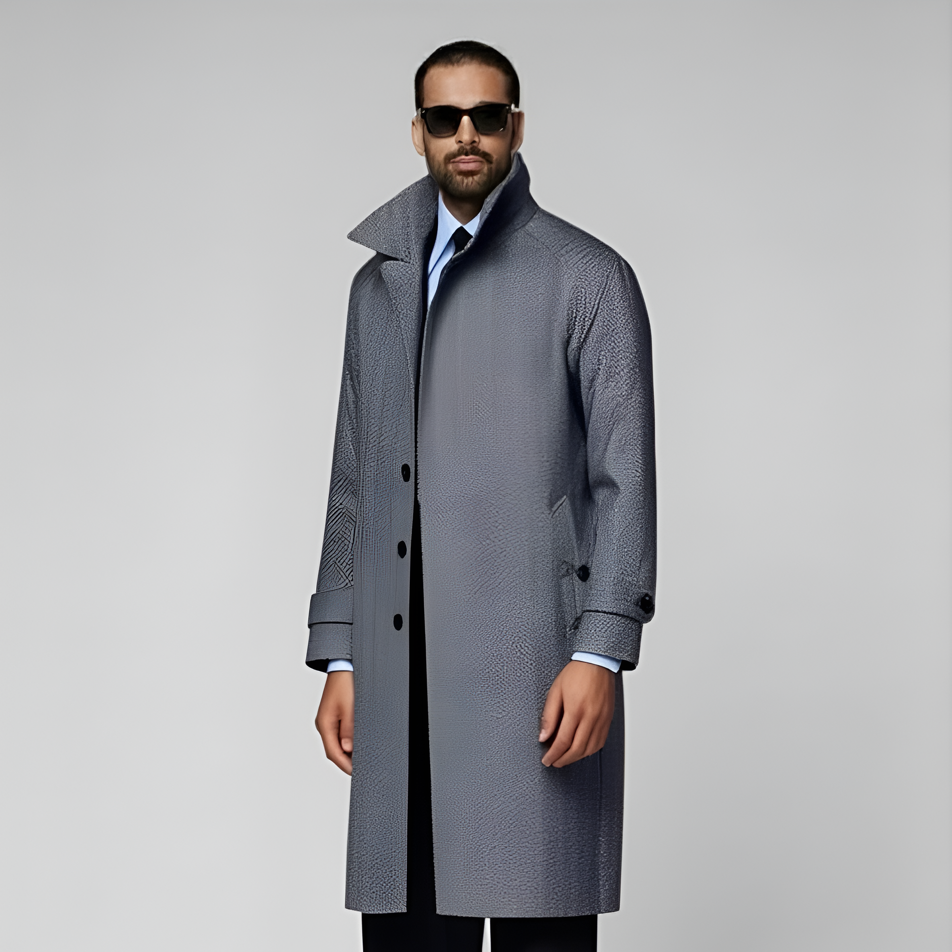 Navy Herringbone Relaxed Raglan Overcoat
