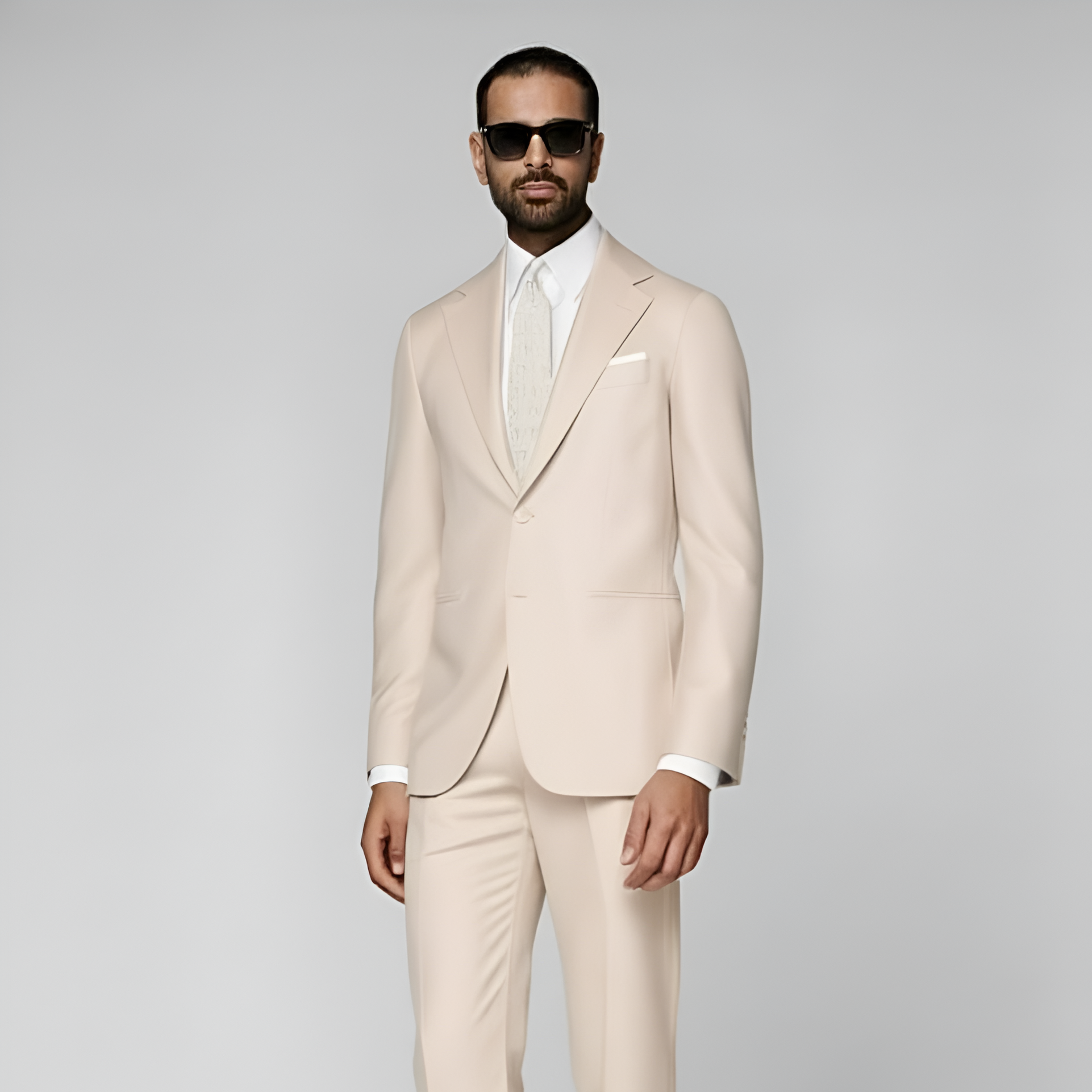 Sand Herringbone Tailored Fit Havana Suit