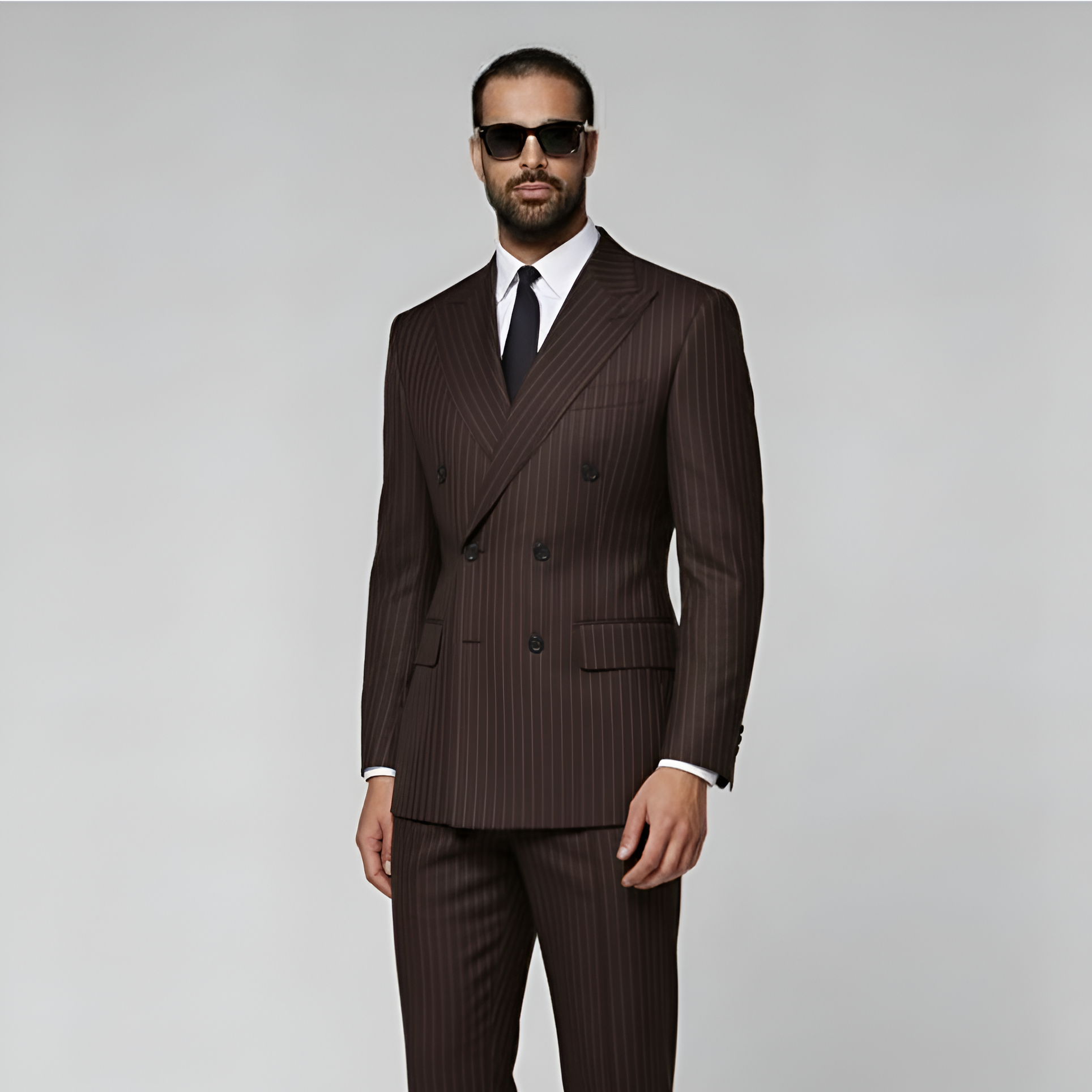 Dark Brown Striped Tailored Fit Milano Suit