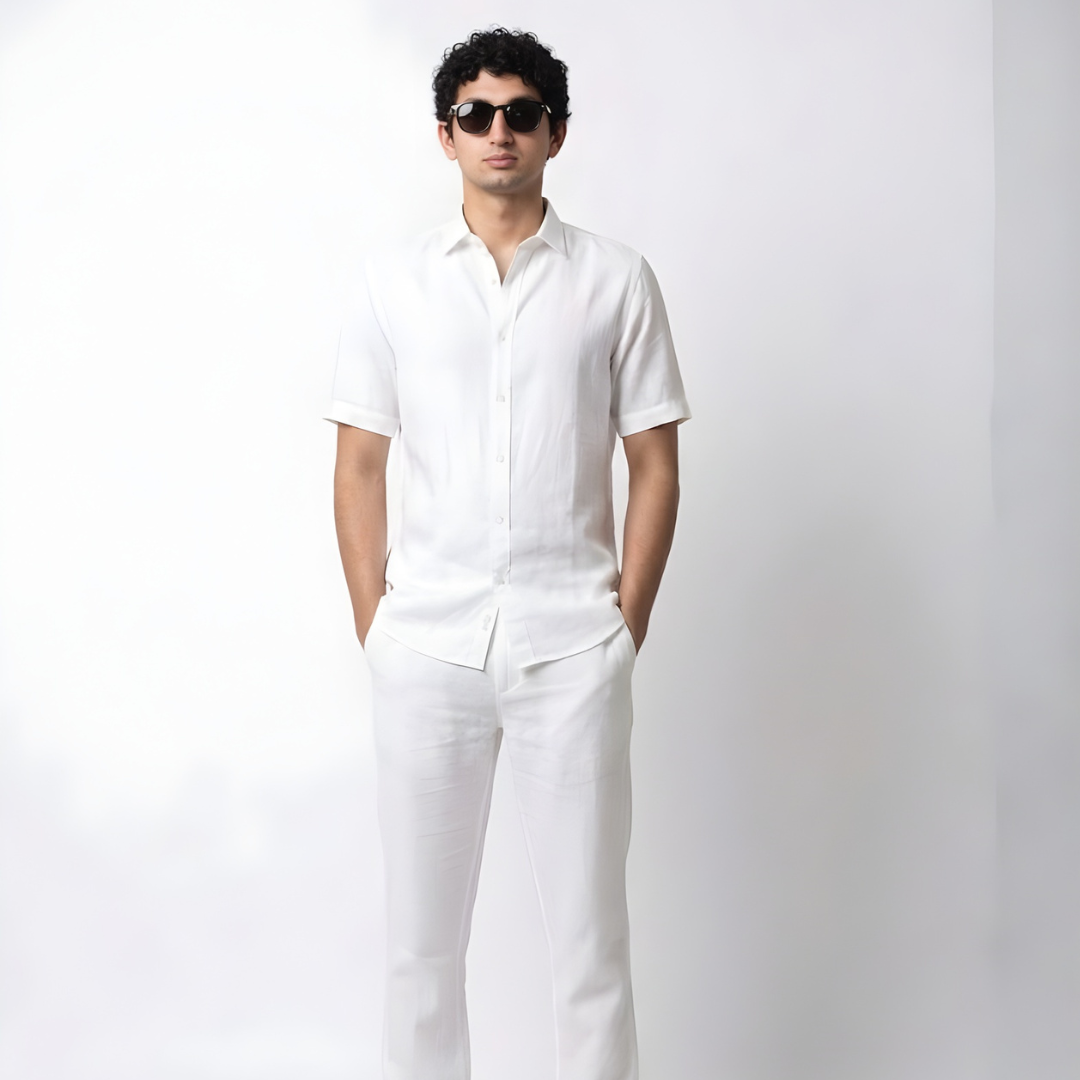 White Linen Classic Collar Shirt
