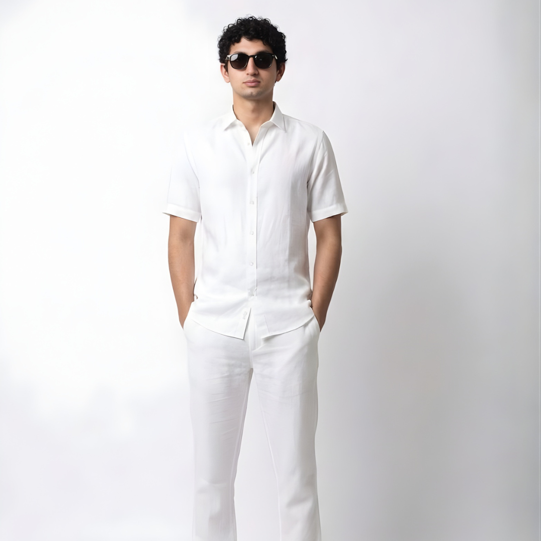 White Linen Classic Collar Shirt