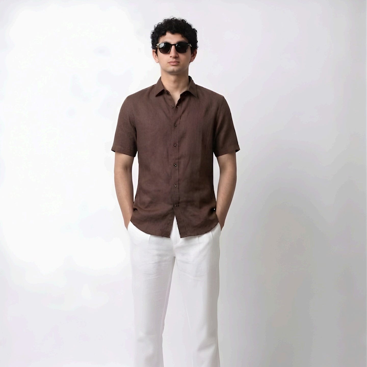 Chocolate Brown Widespread Collar Linen Shirt