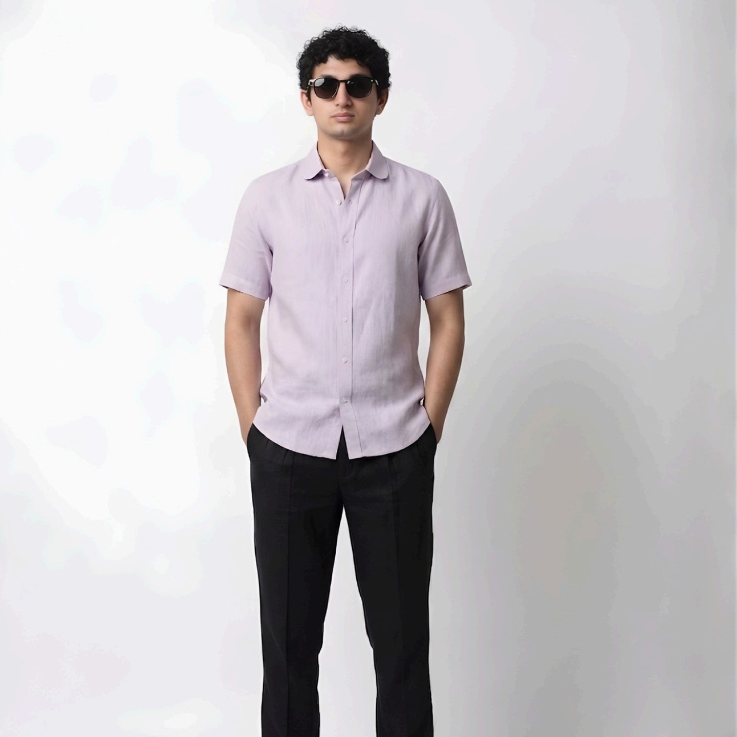 Lilac Linen Rounded Collared Shirt