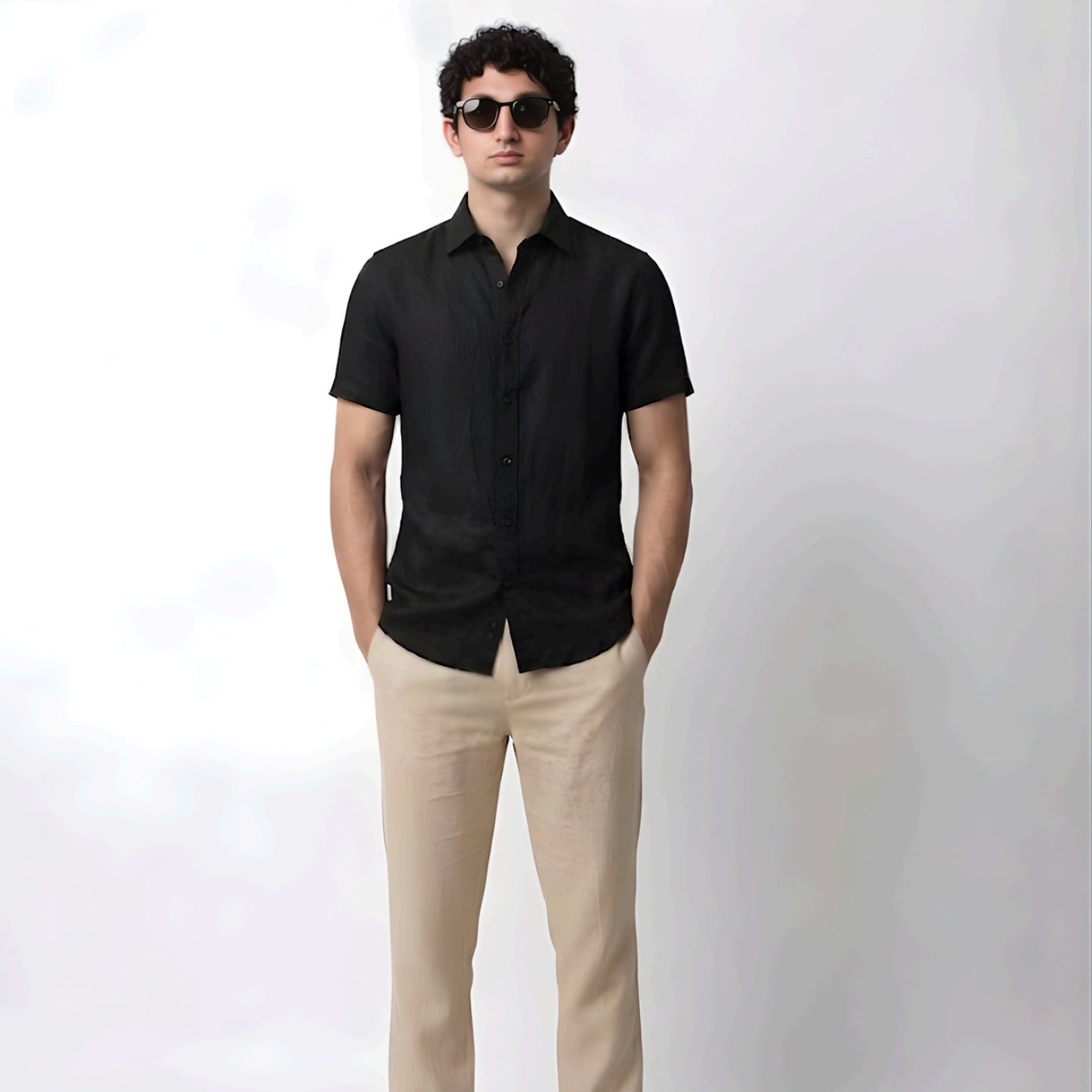 Black Linen Classic Collar Shirt