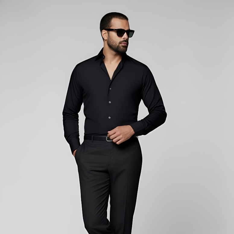 Black Widespread Collar Shirt