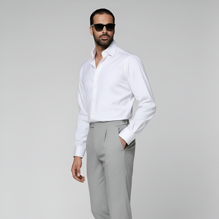 White Striped Widespread Collar Shirt