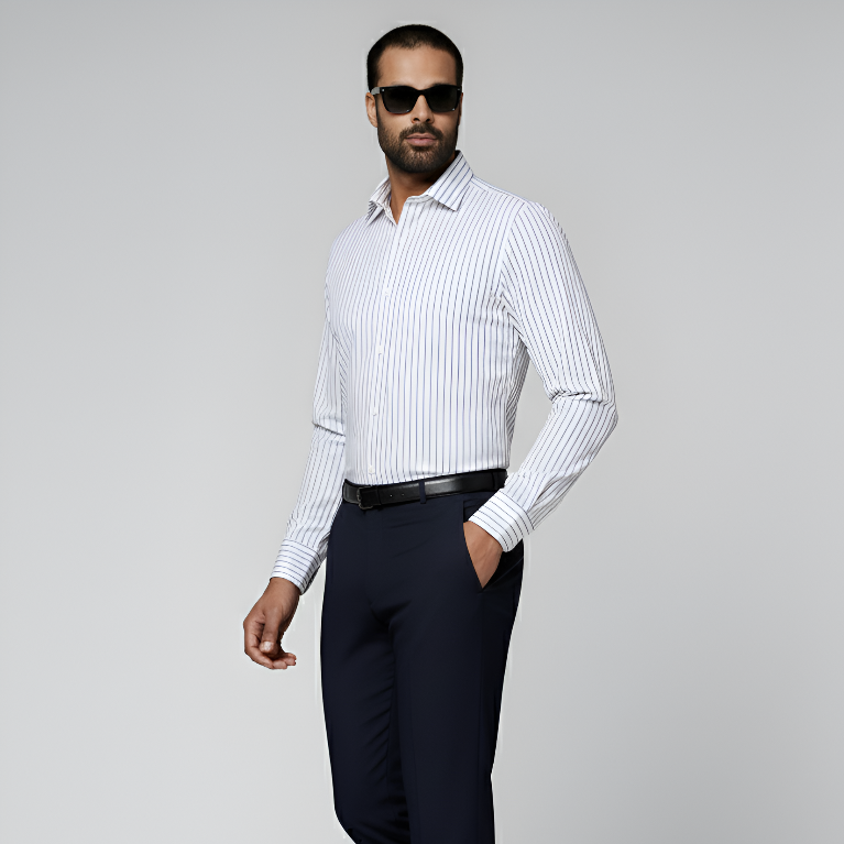 Navy Striped Widespread Collar Shirt