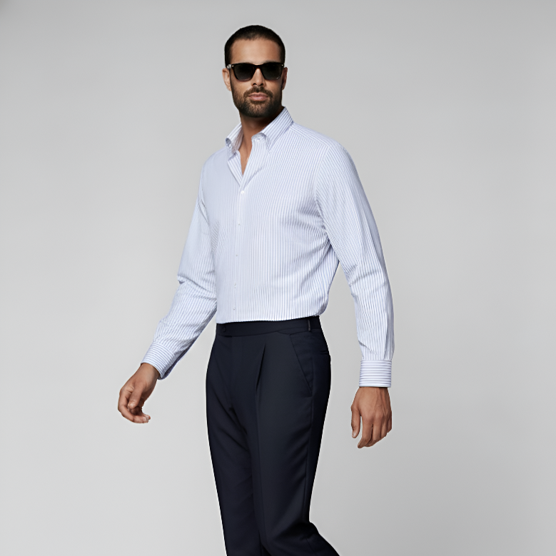 Blue Striped Cutaway Collar Shirt