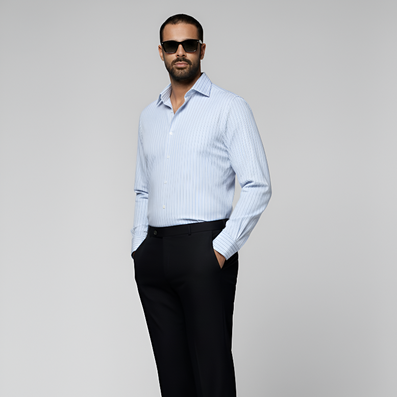 Light Blue Striped Widespread Collar Shirt