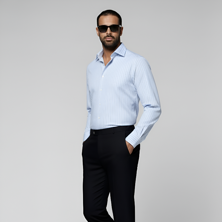 Light Blue Striped Widespread Collar Shirt