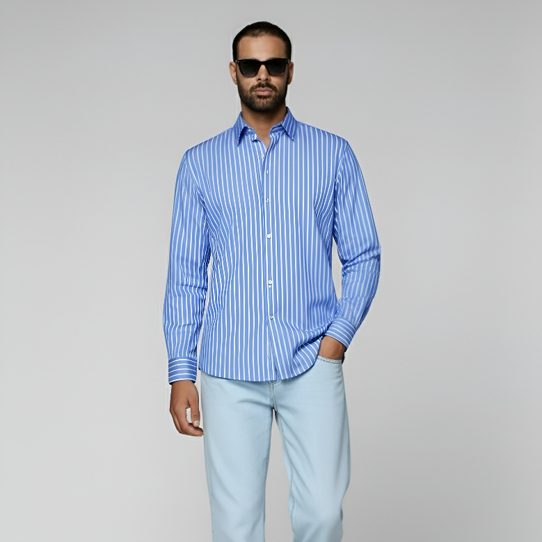 Blue Striped Point Collar Shirt