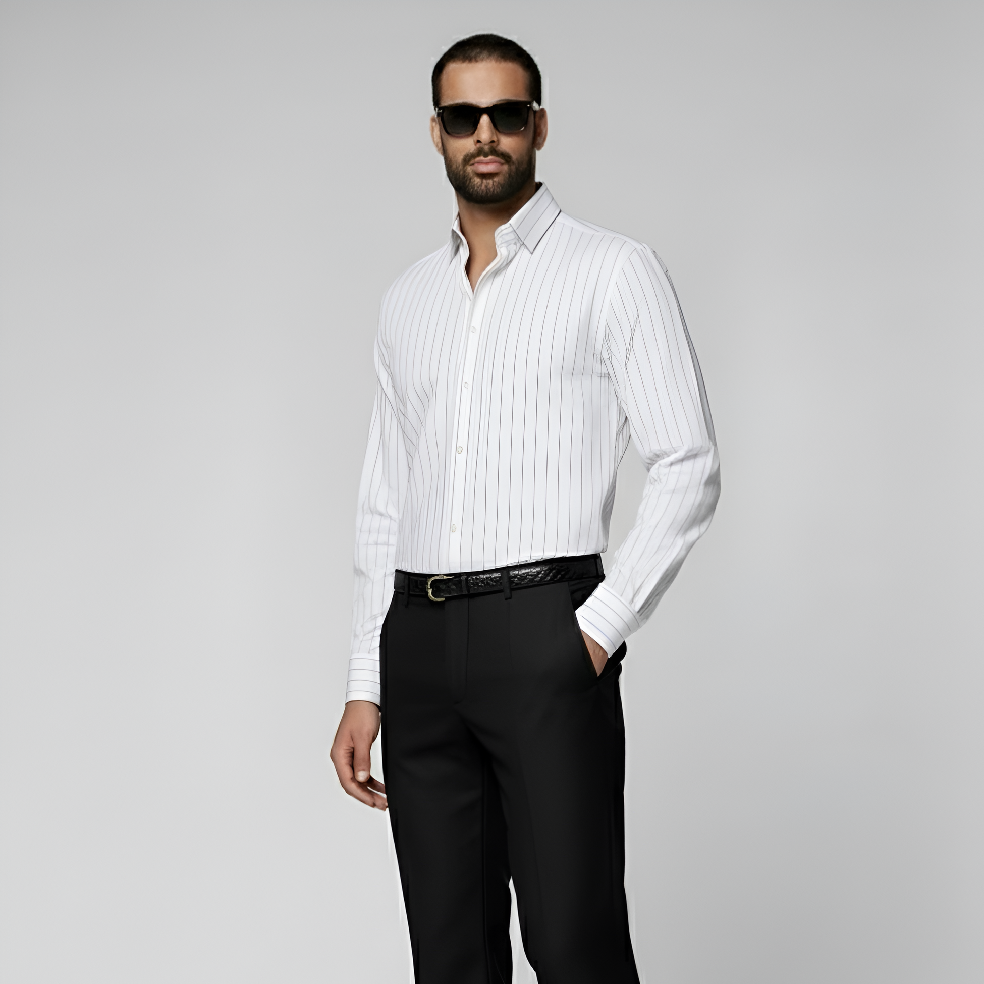 White Striped Point Collar Shirt