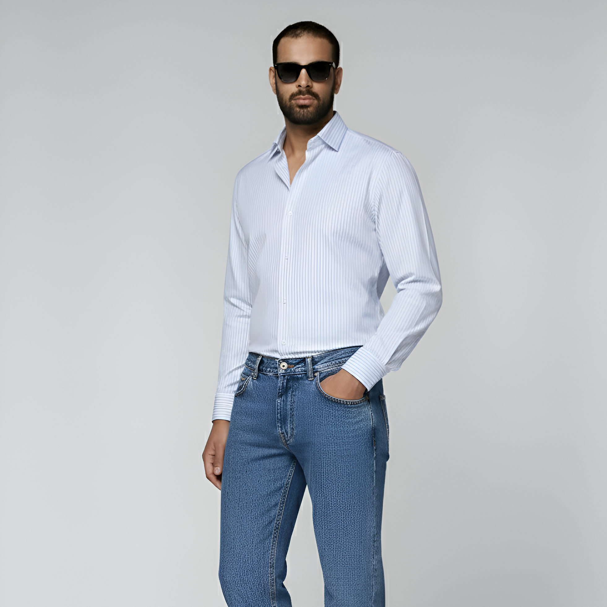 Light Blue Striped Widespread Collar