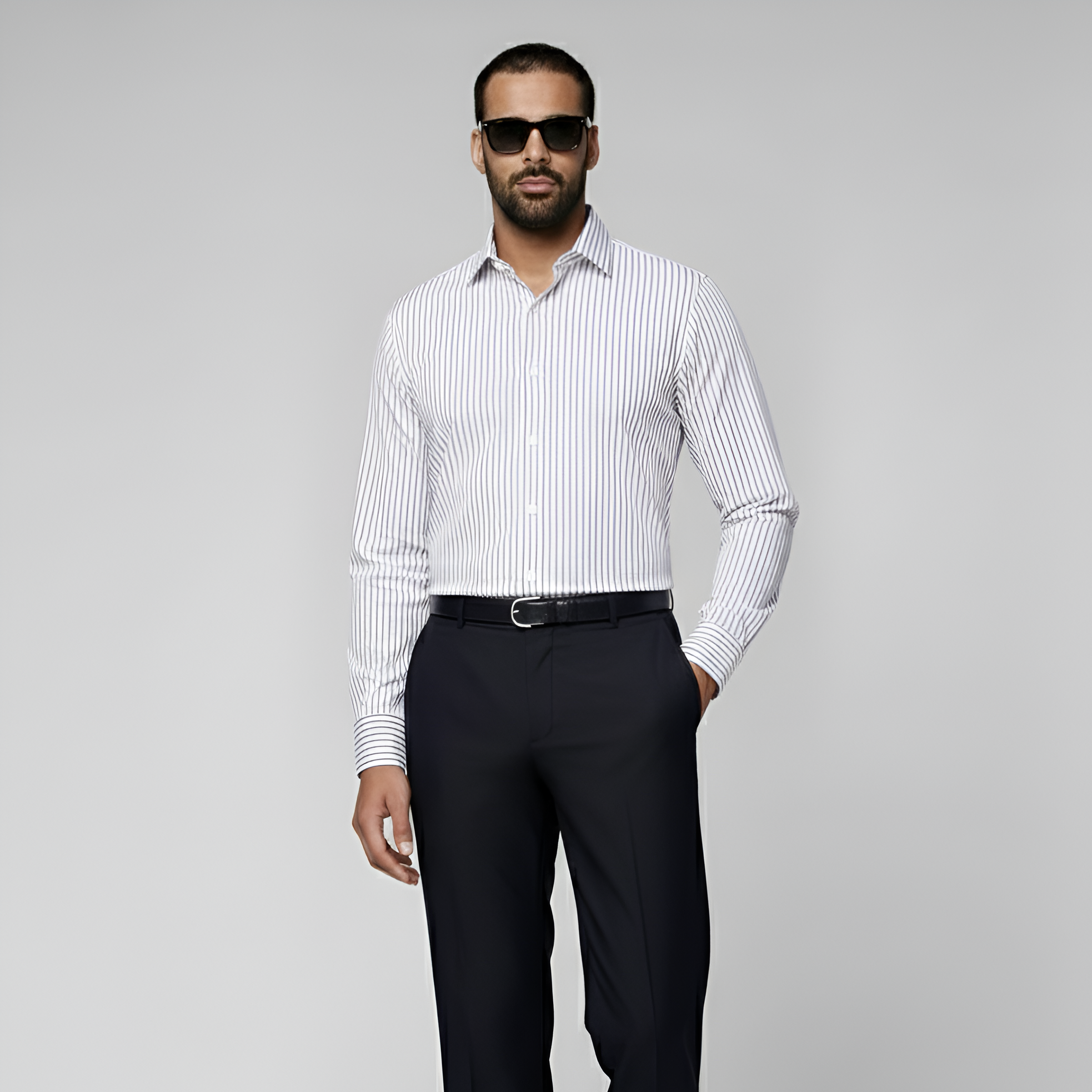 Navy Striped Widespread Collar