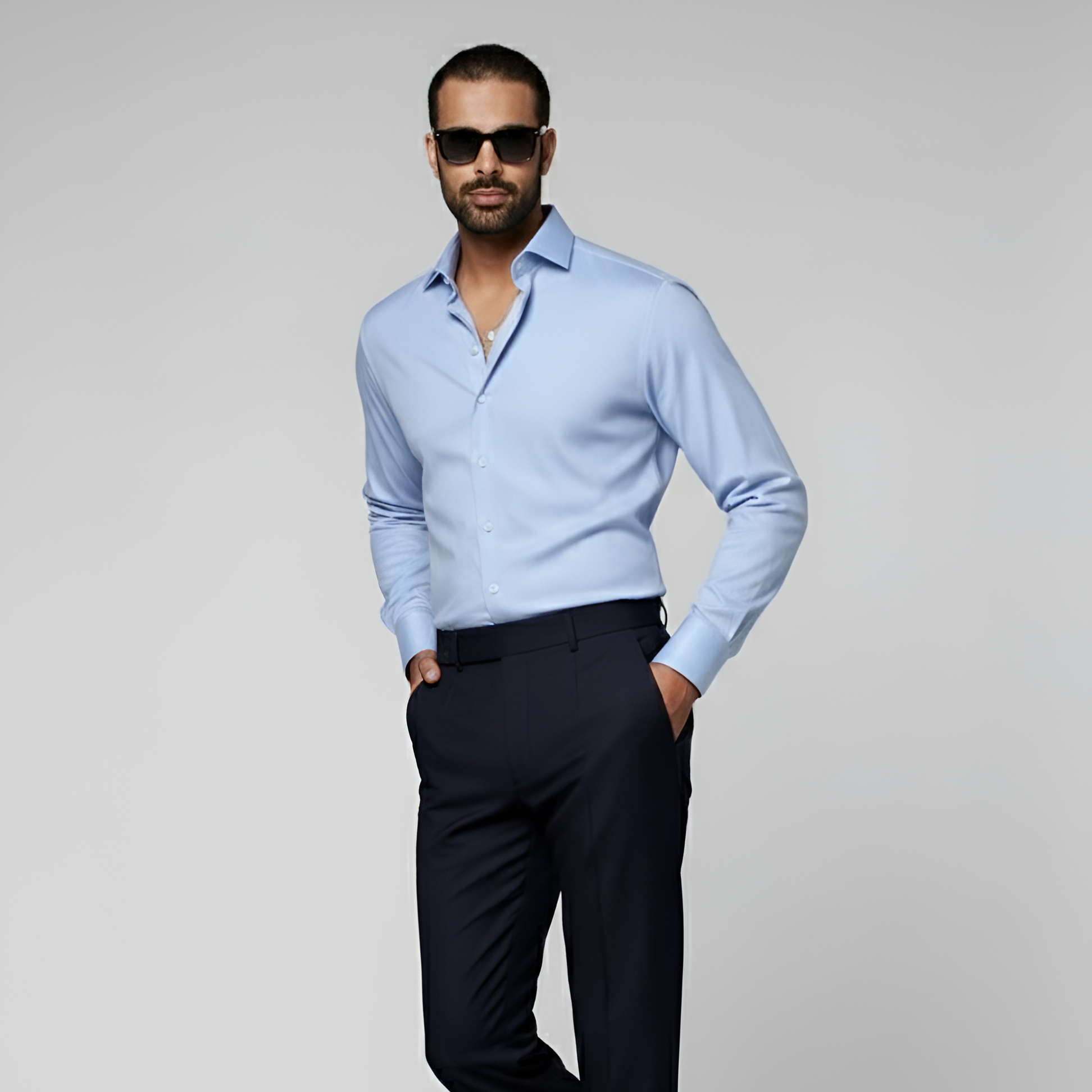 Mid Blue Striped Cutaway Collar