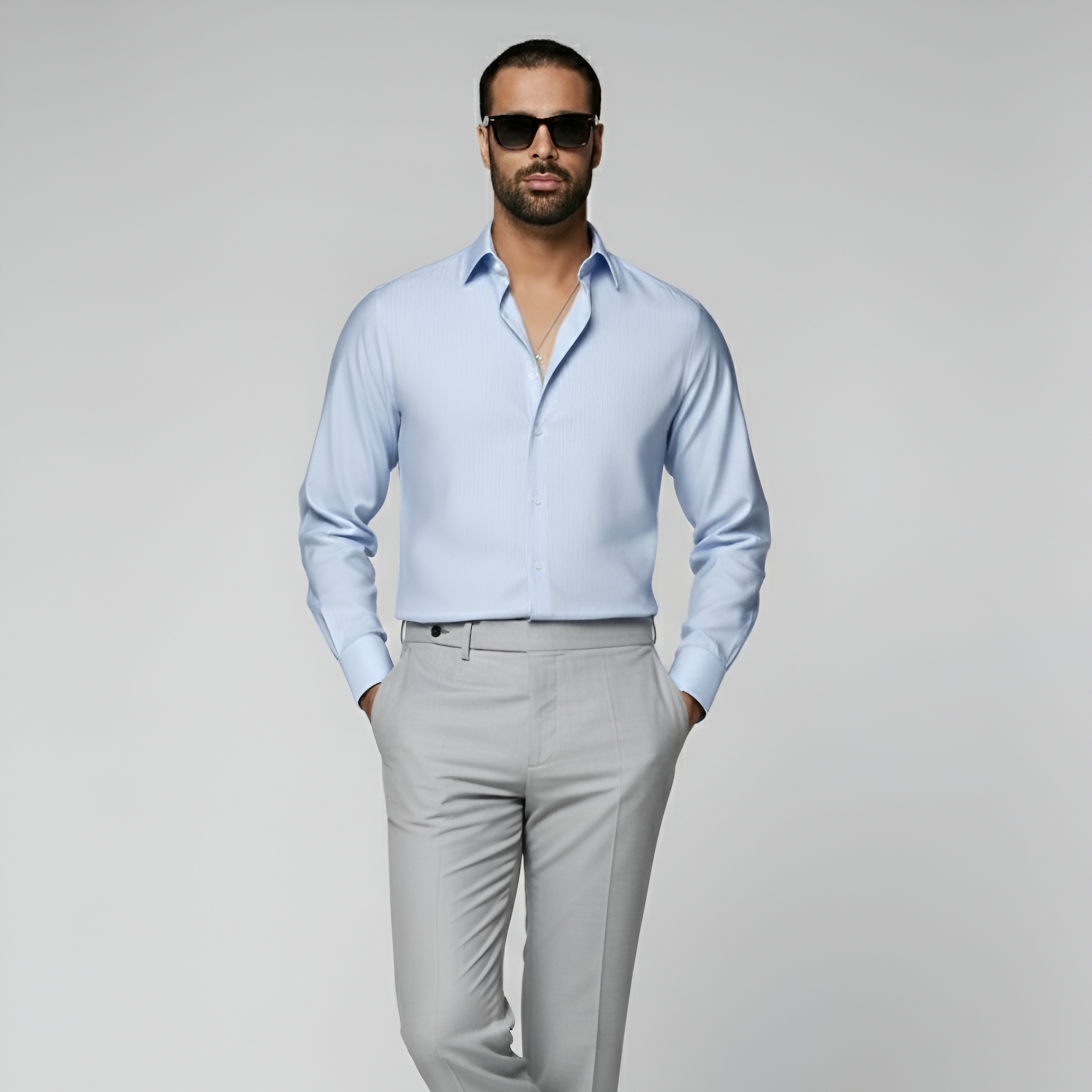 Light Blue Striped Cutaway Collar