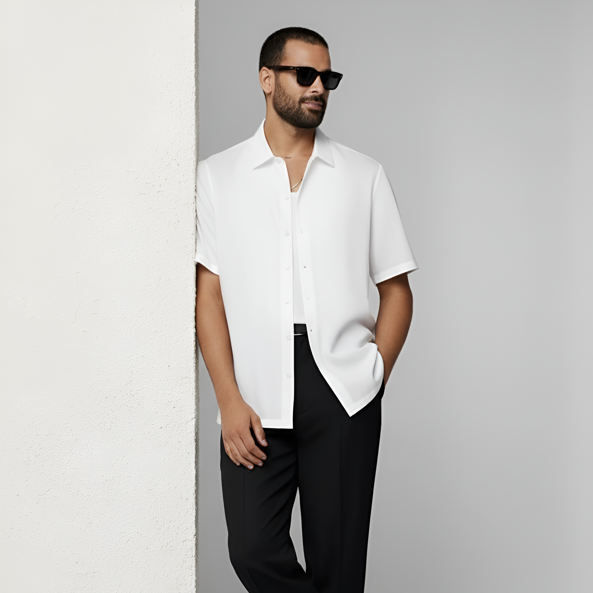 White Cotton Short Sleeve Shirt