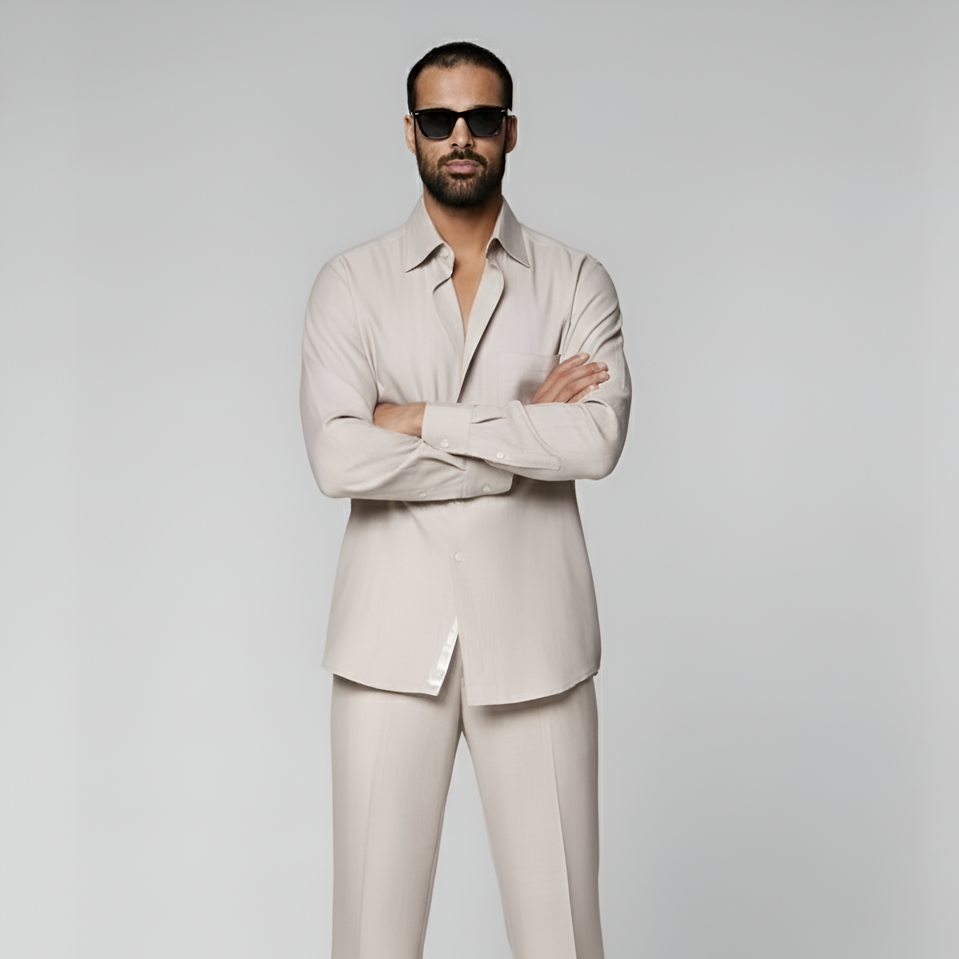 Light Taupe Silk Linen Wool Overshirt