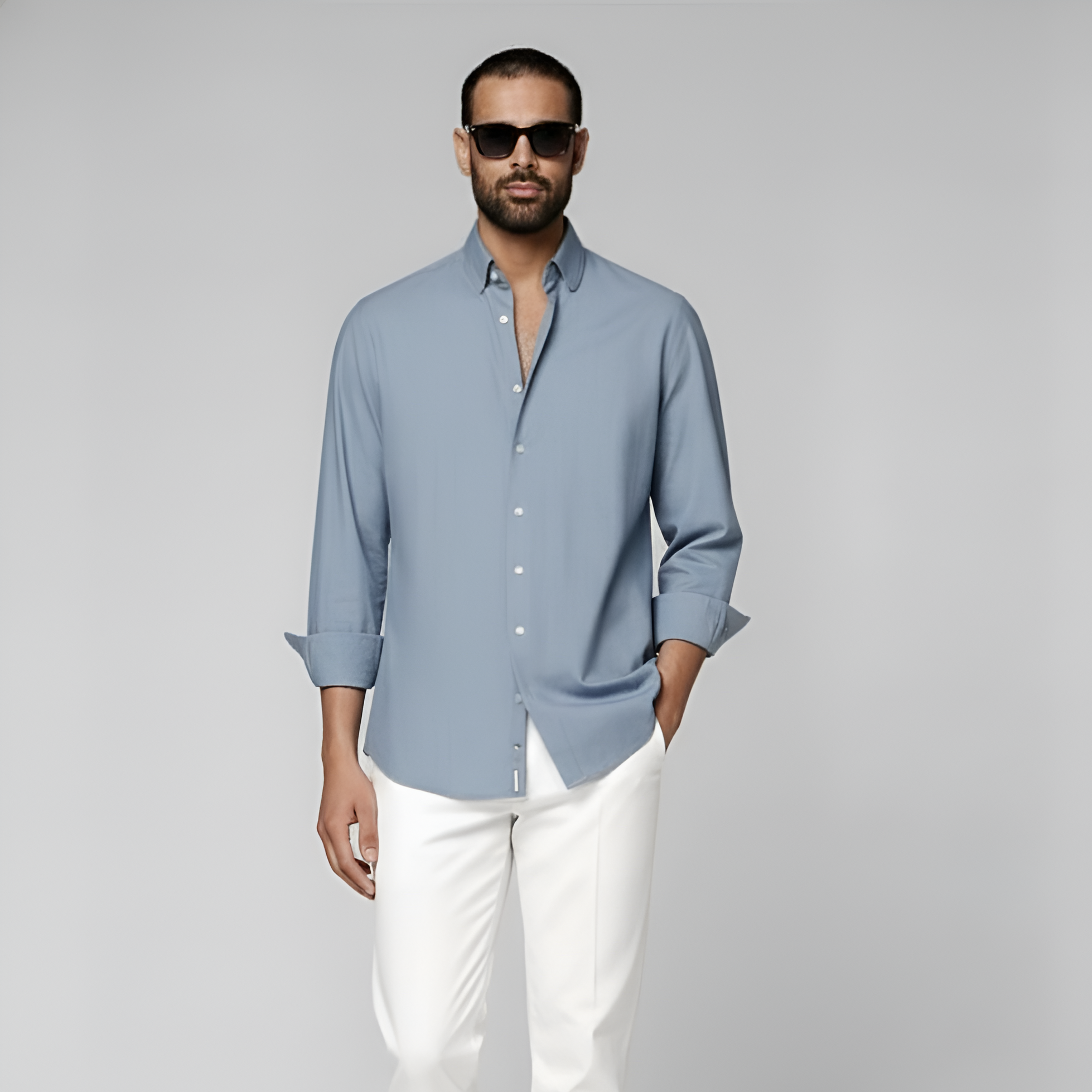 Mid Blue Linen Shirt